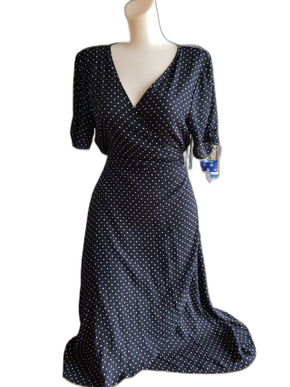 NEW NWT Wrap Rayon Dress by Soul Cake Black w White Polka Dots sz L
